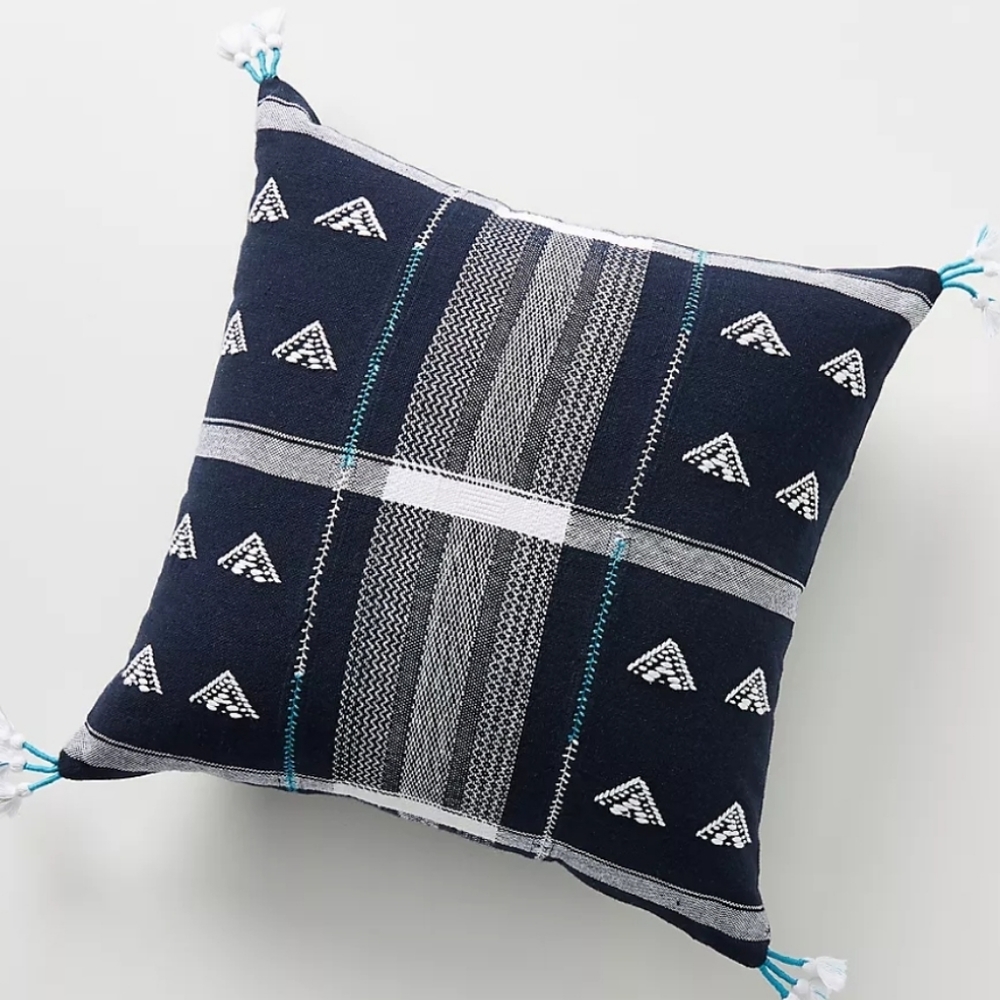 Anthropologie Embroidered Jodi Pillow - navy